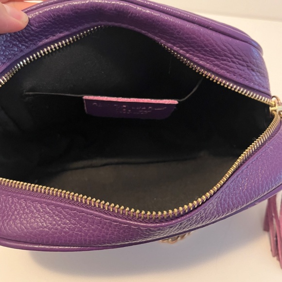 Borse In Pelle 🇮🇹 Violet Leather Chain Strap  Rectangle Tassel Crossbody Purse - Picture 9 of 10
